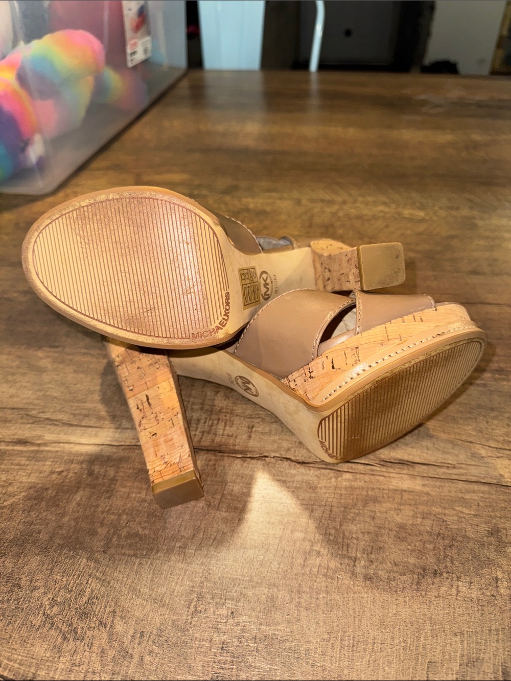 Michael Kors Patent Leather Cork Platform Block Heel Sandals Women’s 8.5M Nude - Picture 7 of 7